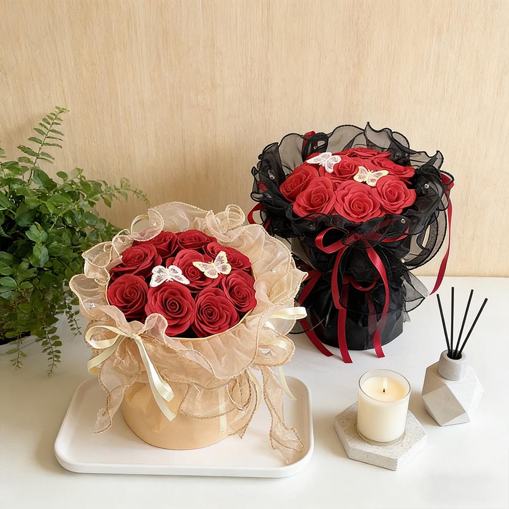 Scented Soap Rose Bouquet in Clear Box, 10.6" Pre-wrapped Eternal Fake Flowers with Butterflies, Luxury Gift for Mom Wife Girlfriend, Mother's Day 2026 Romantic Anniversary Centerpiece