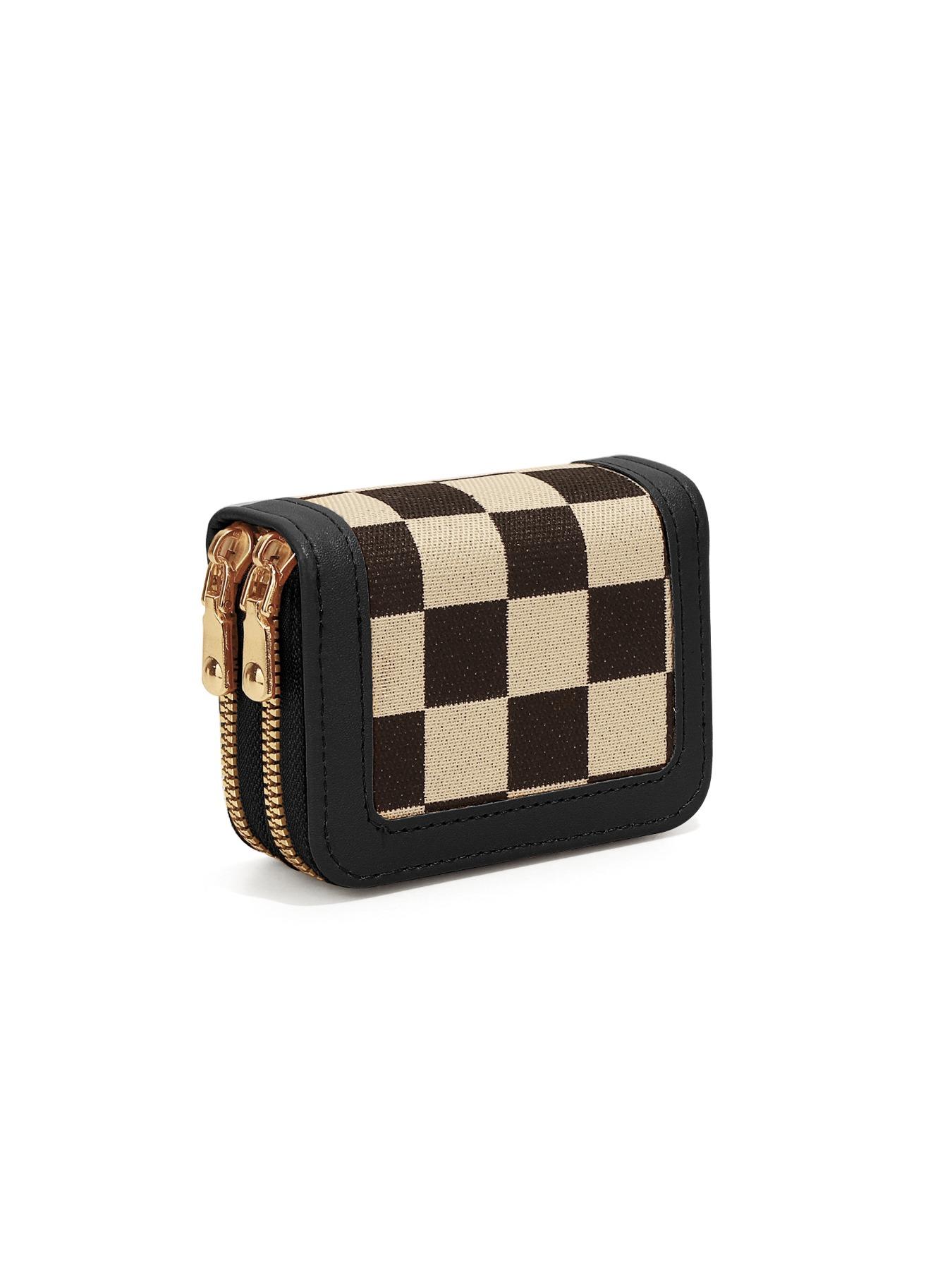Checkered Color Block Women's Wallet, Large Capacity, High-End Two-Fold Multi-Card Slot, Coin Purse, Fashionable Ladies' Accessory