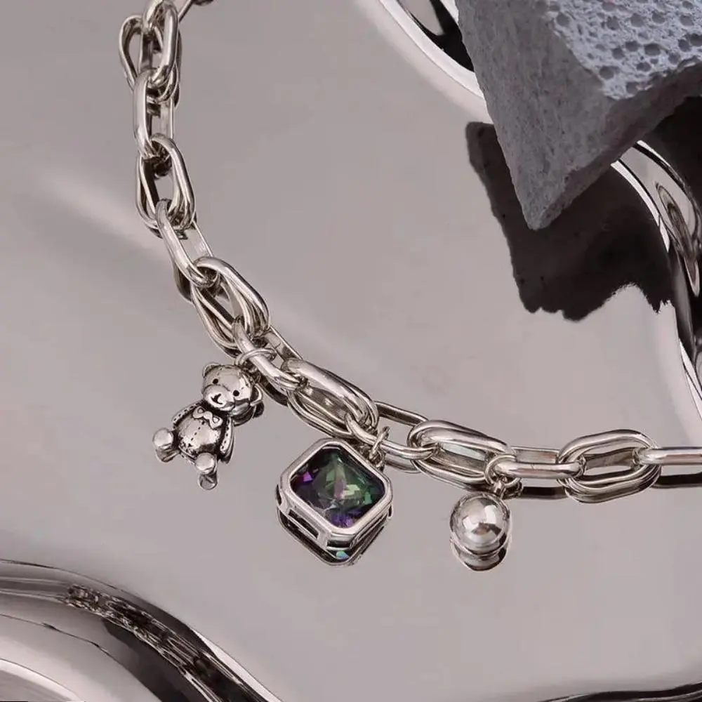 Silver Bear Charm Bracelet - Shiny Crystals, Dainty Female Bag Charm Accessory, Daily Wear, Ideal for Birthday, Anniversary, Graduation Celebrations Gift, Hand-Set Shiny Crystals, Secure Closure, Crystal Accents