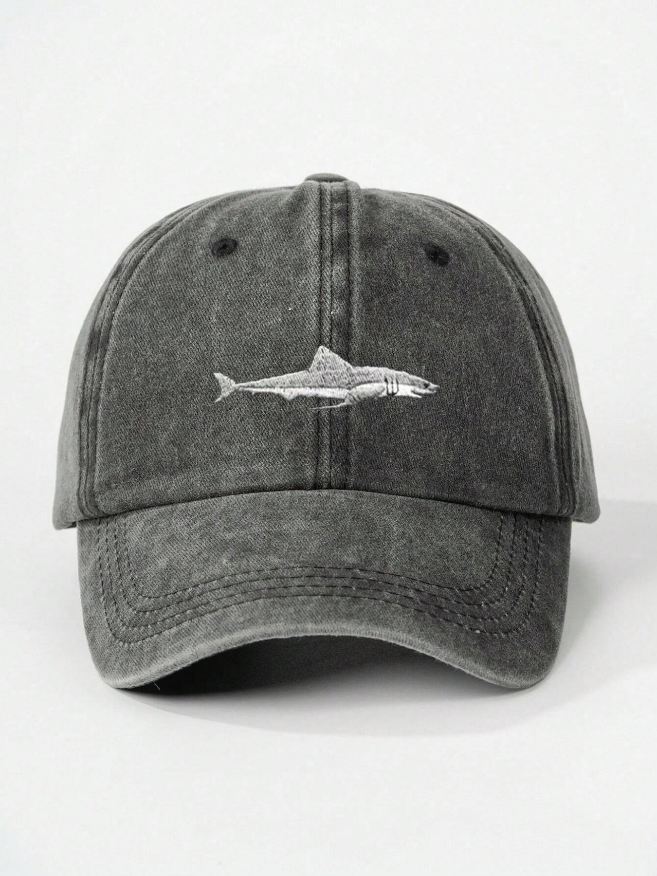 1PC Women's Embroidered Shark Washed Baseball Cap, Adjustable Sun Protection Hat, Casual Loose-Fit Y2K Style for Travel & Beach
