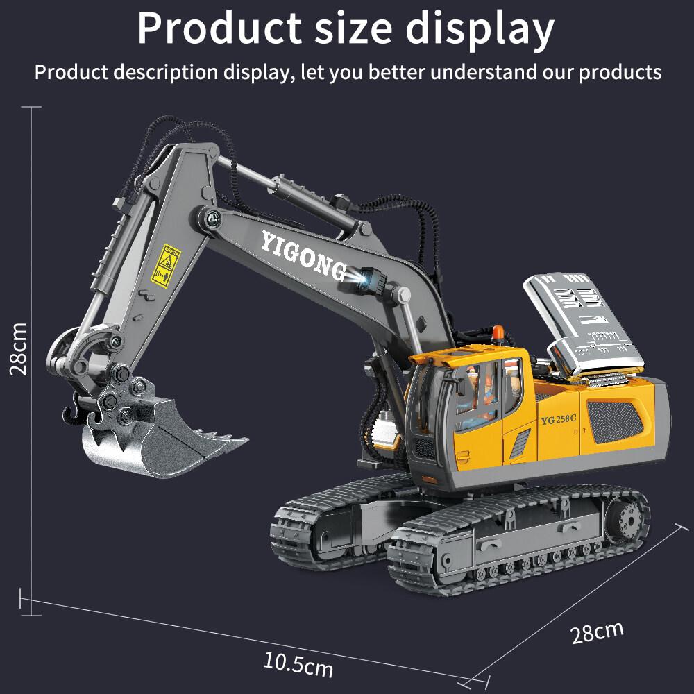 Alloy 2.4G 11/9 CH Remote Control Excavator RC Model Car Toys Dump Truck Bulldozer Engineering Vehicle With Led Lights Music,Christmas Birthday Gifts Engineering Car Children Electric Toy