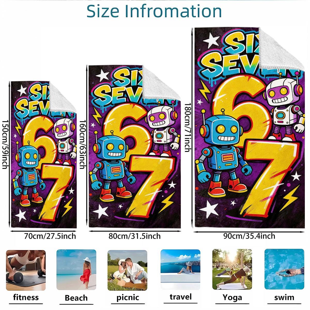 A Number 67 Robot Graffiti Trendy Printed Beach Towel - Oversized, Skin-friendly, Absorbent and Quick-drying, Perfect for Beach and Pool Leisure, Ideal for Summer Trips - Suitable for Seaside Vacations, Pool Parties and Outdoor Picnics Quick Drying Towels
