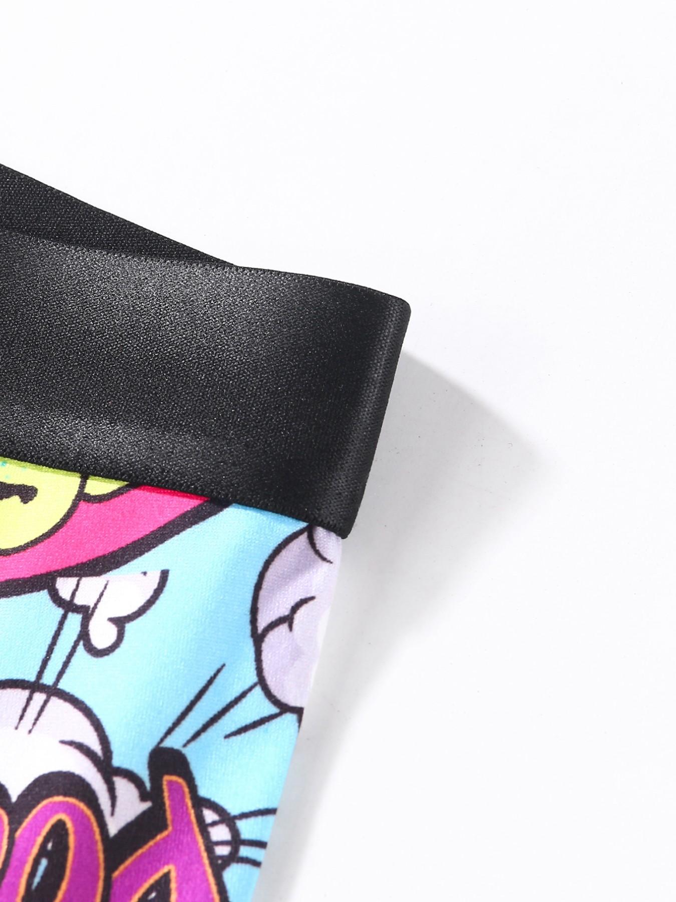 10-Pack Men's Cartoon Graffiti Print Boxer Briefs, Fun Random Patterns, Soft Comfortable, Slim-Fit, Casual Daily Wear, Youth Sports Style, Athletic Boxers Briefs, Novelty Boxer Briefs