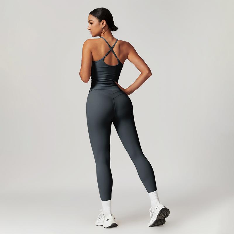 MASKERT Women's Two Piece Set Sports Tank Top & High Stretch Tight Leggings Tummy Control Workout Daily Wear Running Outfits