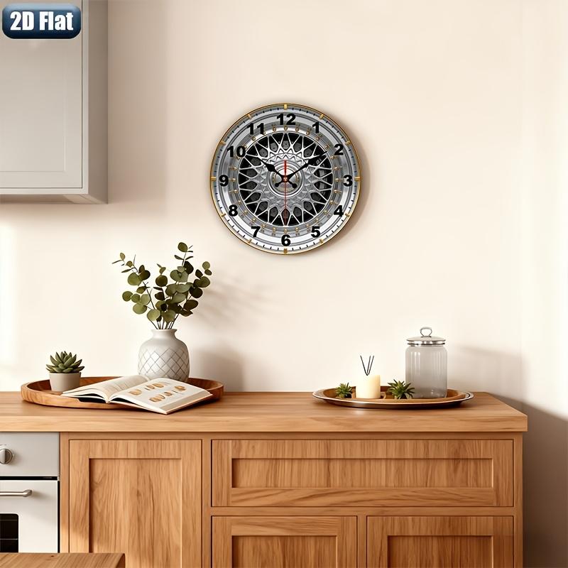. 2D Flat. 1pc. Car Wheel Hub Themed Wall Clock, Silent Decorative Clock, Creative Wall Clock, Suitable for Bedroom, Living Room, Office Decoration, 25/30 cm (AA Battery Not Included), 2D Flat