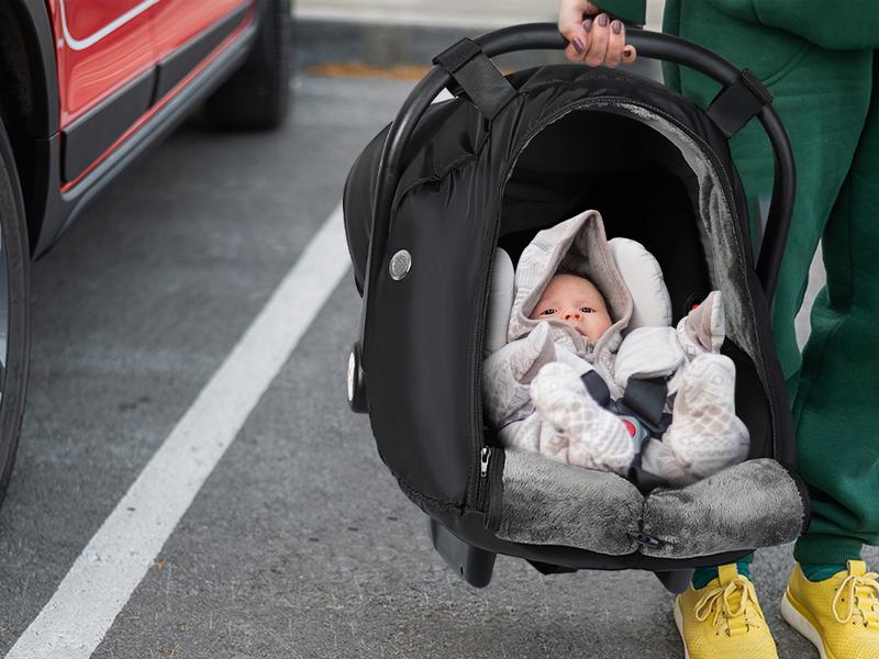 Orzbow Winter Baby Car Seat Cover with Front Zipper Door, Cold Weather Carseat Cover Canopy, Side Breathable, Rain, Snow, and Wind Proof