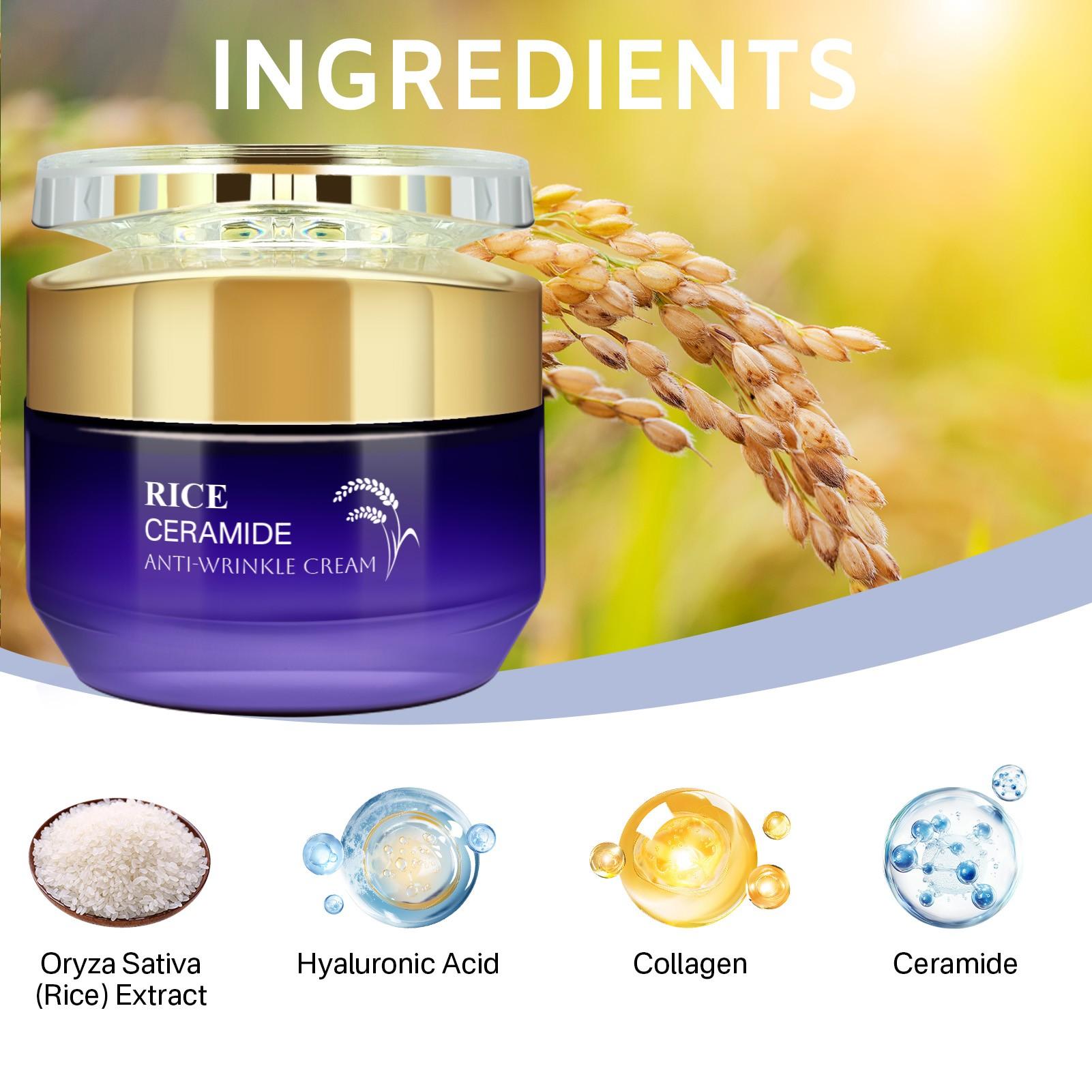 50g Rice Ceramide Anti-Wrinkle Cream, Skincare, Hydrating Ingredients, Tightening, Lightweight, Suitable for All Skin Types