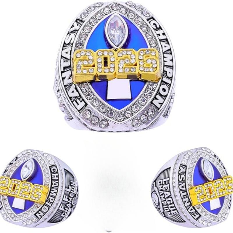 Mens fashion 2026-2025-2024 fantasy series trophy style football championship ring with brown wooden display box