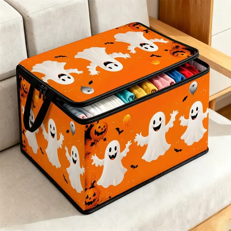 Foldable Zipper Storage Box, Halloween Theme, Large Capacity, Ideal for Clothes, Home Goods, Travel, Camping, Gift