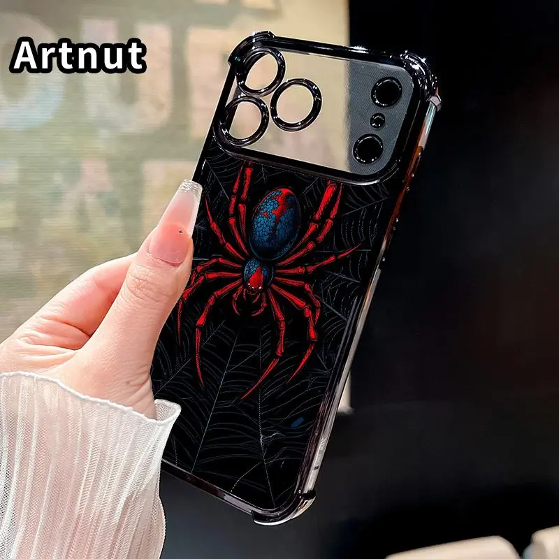Electroplating Transparent Silicone Phone Case for iPhone 17 Pro Max,16,15 Plus,14,13,12,11,E,Web,Dwelling,Scarlet Arachnid Pattern - Drop-Proof Smartphone/Cellphone/Handheld Devices Protection Cover