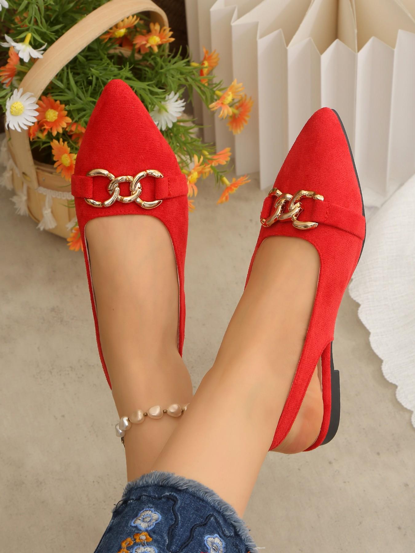 Women's Fashionable Pointed Toe Flat Shoes, Metal Buckle Decor, Slip-On Casual Sneakers, Perfect for Dresses & Pants