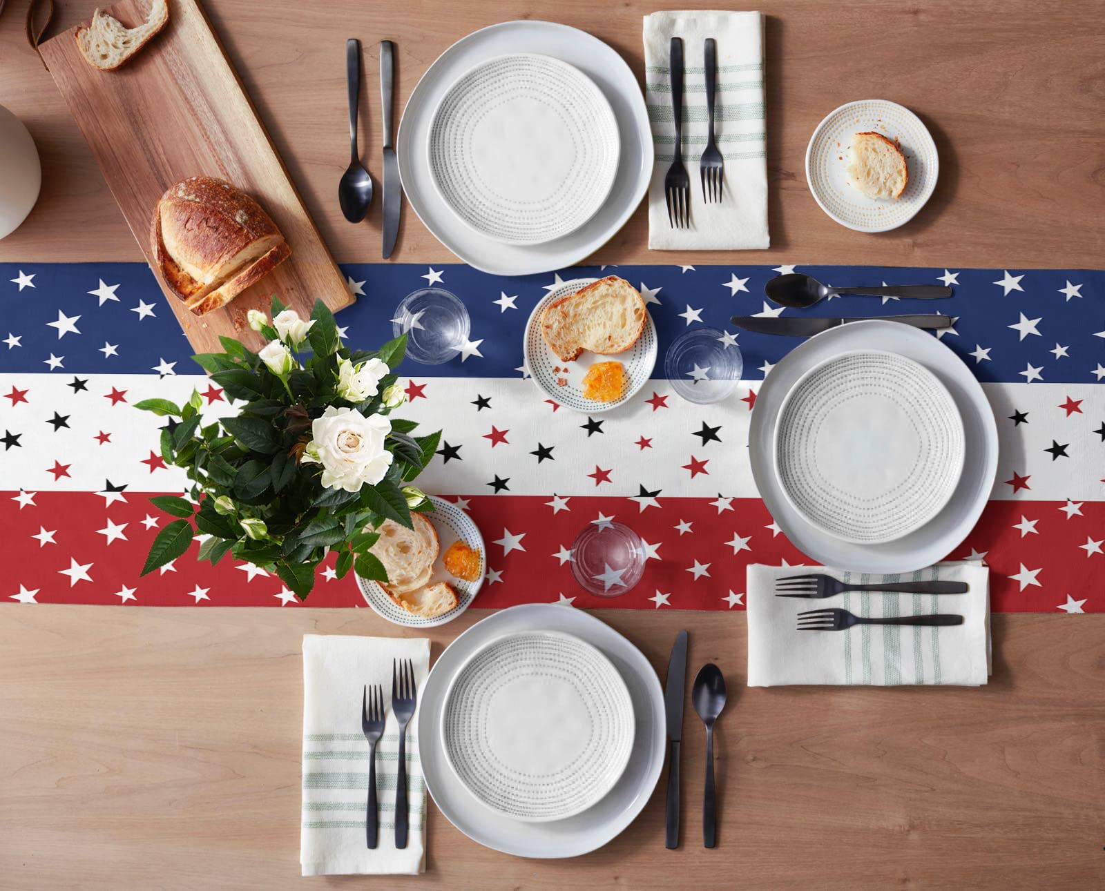 July 4th Table Runner, Patriotic Star Flag, Blue, Independence Day Decoration, Home Kitchen Dinner Table Decor