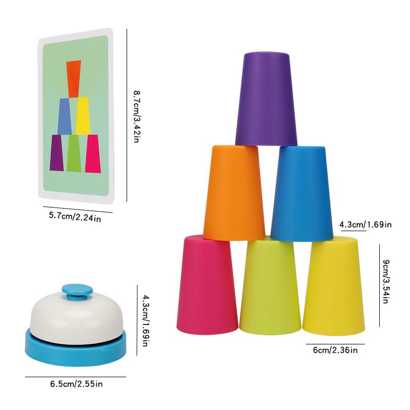 Educational Stack Cups Set, Color Recognition Cards, Toy, Focus Logic Thinking, Two-Person Interactive Puzzle, Stacker