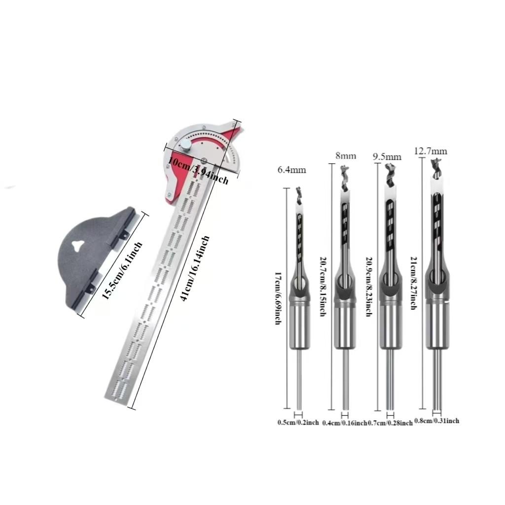 Woodworking Ruler Edge Angle Measuring Tool, Imperial Metric Wood Drill Bit, Mortise Chisel, Home Improvement Tools