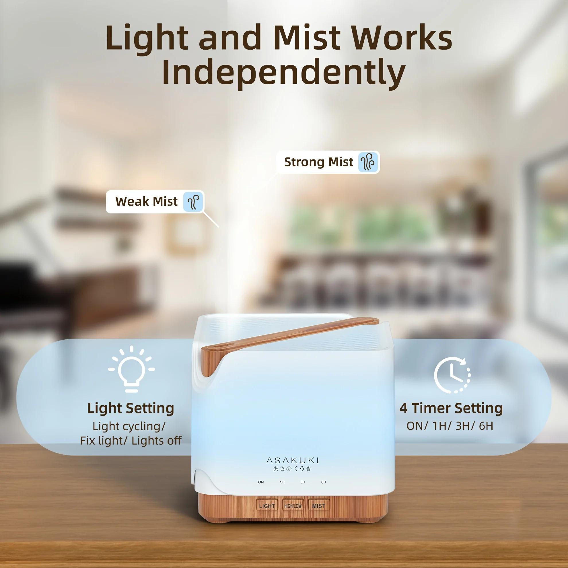 ASAKUKI Essential Oil Diffuser+ 6 Essential Oils Set 6x10ML for Home&Office,  Large Home, Fragrances Oil Aroma Humidifier, 7 LED Light Color, Timer and Auto-Off Safety Switch, house smell good products, Christmas Holiday gift, Aromatic Woody