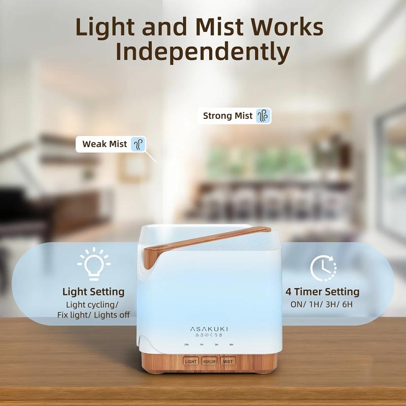 ASAKUKI Essential Oil Diffuser+ 6 Essential Oils Set 6x10ML for Home&Office,  Large Home, Fragrances Oil Aroma Humidifier, 7 LED Light Color, Timer and Auto-Off Safety Switch, house smell good products, Christmas Holiday gift, Aromatic Woody