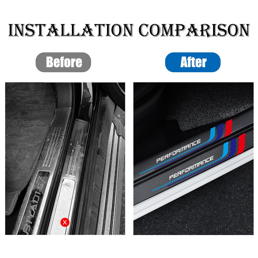 Universal 4pcs Carbon Fiber Texture Door Sill Protector Strips Set, Anti-Scratch Durable, Non-Slip Threshold Decorative Strip, Car Accessories