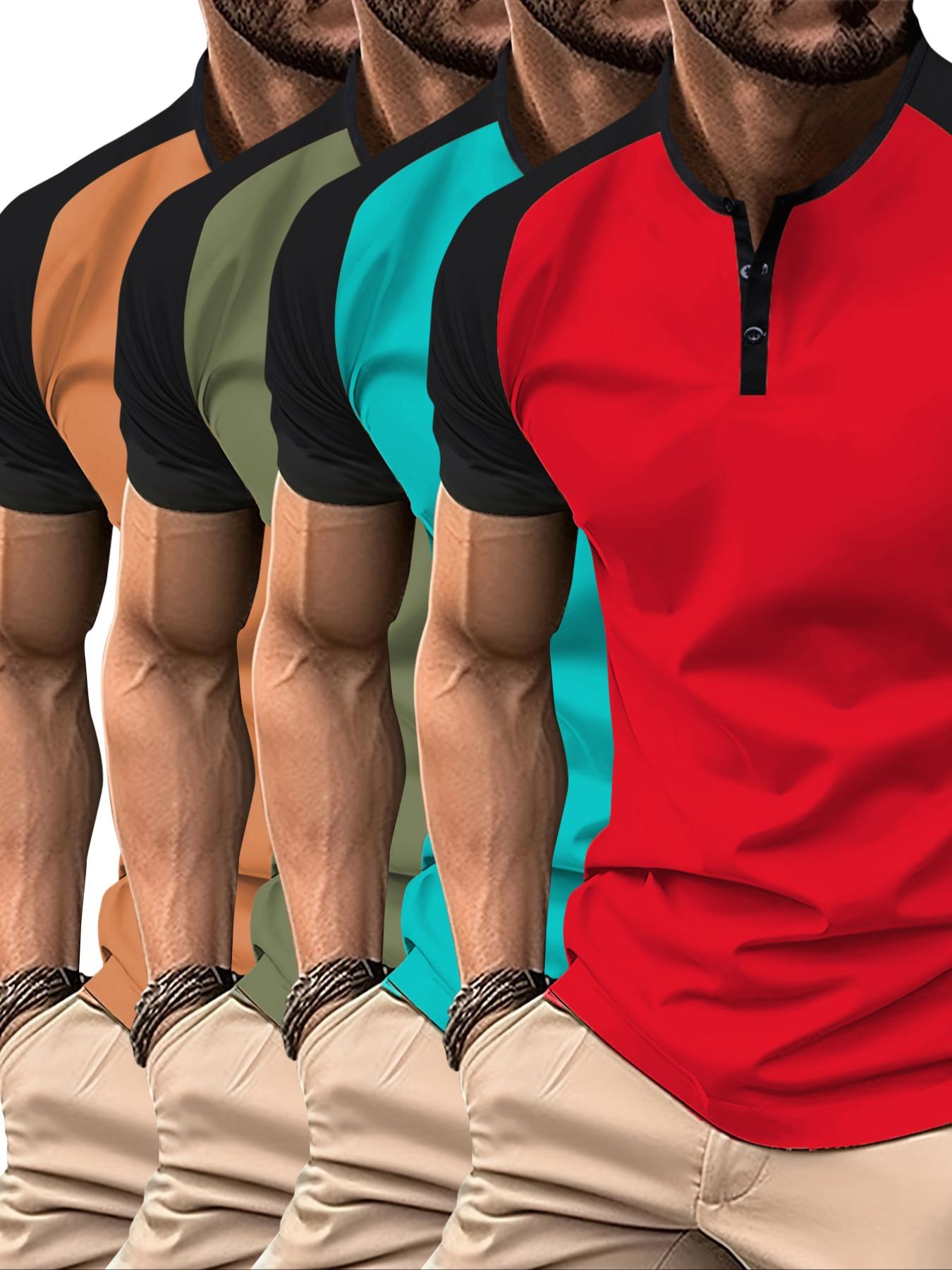 Men's Colorblock Raglan Sleeve Polo Shirt, Regular Fit Casual Streetwear Short Sleeve Round Neck Top, Men's Clothes for Daily Wear, Mens Clothing