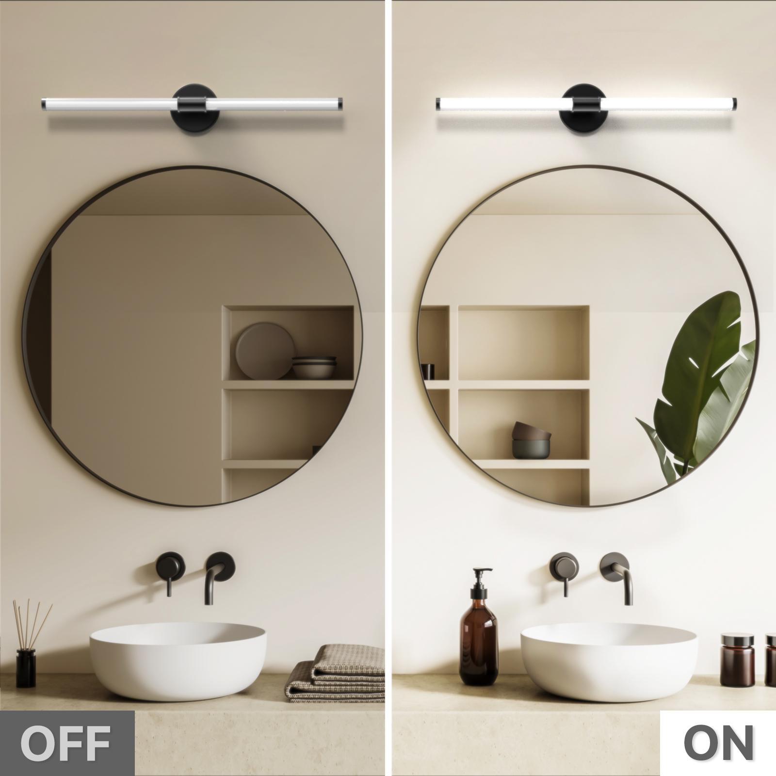 GLITGATE LED Vanity Light, 22 inch/30inch/38inch Dimmable Black and Gold Bathroom Fixture Mirror, 13 Watt/15Watt/20Watt 6000K Modern Linear Bathroom Vanity Light, 360 Degree Wall Sconce (White),Halloween, Black Friday, Christmas