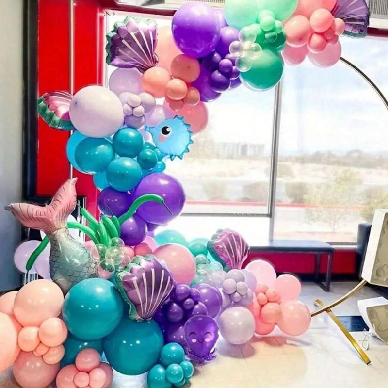 202 Piece Mermaid Balloon Garland Set, Balloon Arch Decoration, Party Balloons Decorations, Perfect for Birthday, Baptism, Wedding, Easy Installation, Indoor and Outdoor Use, Anniversary Decor
