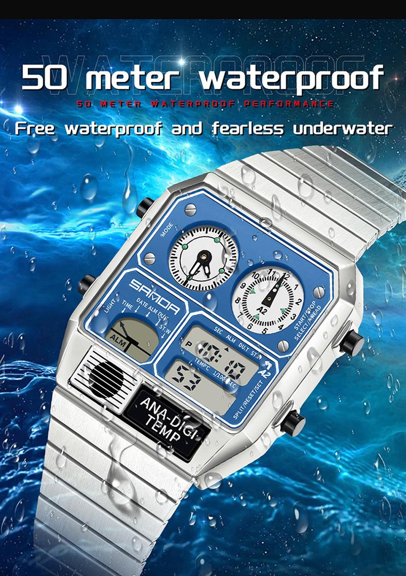 Trendy Men's Square Dial Digital Watch, Street Style Waterproof Luminous Watch, Multifunctional Timepiece with Temperature Measurement & Stopwatch