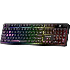 Redragon K526 PRO RGB Wireless Membrane Gaming Keyboard, 104 Keys Mechanical-Feel Keyboard w/LED Info Display, Media/Backlit Knob Control, Smooth Linear Switch & Software Supported