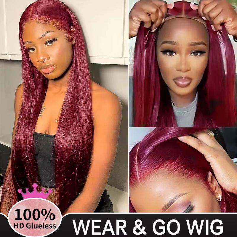 Bling Hair 7X5 Transparent Lace Closure Wig 99j Red Color Body Wave Lace Front Wig Real Hair 100% Real Hair Easy Wear To Go