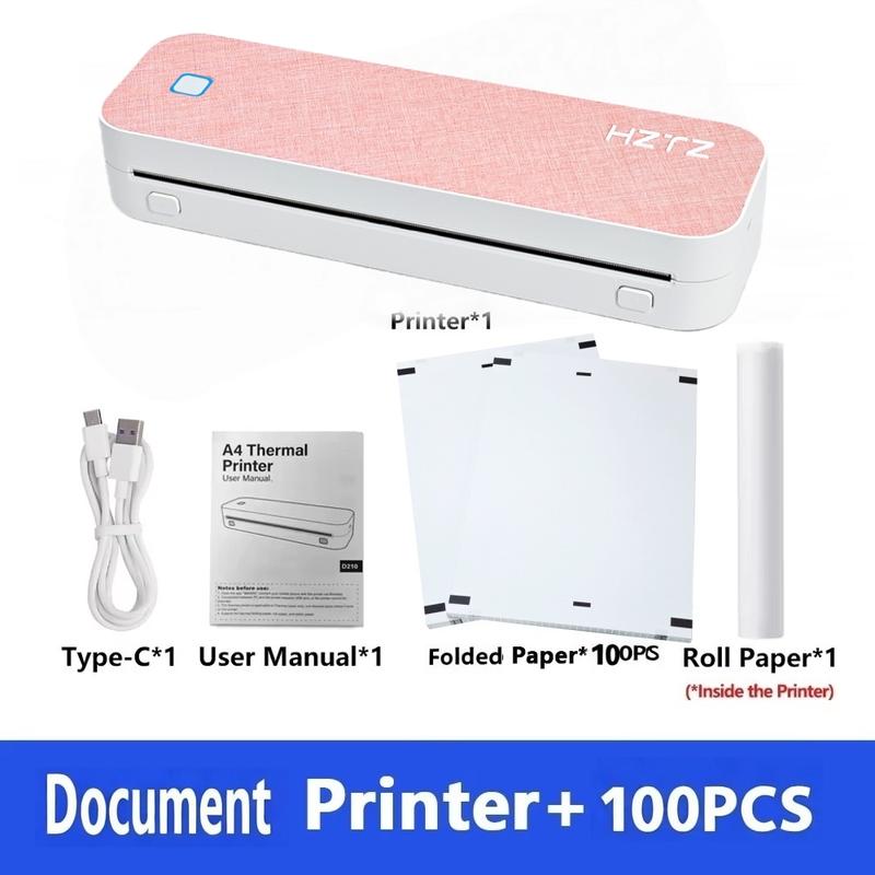 Portable Inkless Thermal Printer, A4 Size, Prints Documents & Labels, Wireless Connection, USB Charging, Ideal for Travel & Office