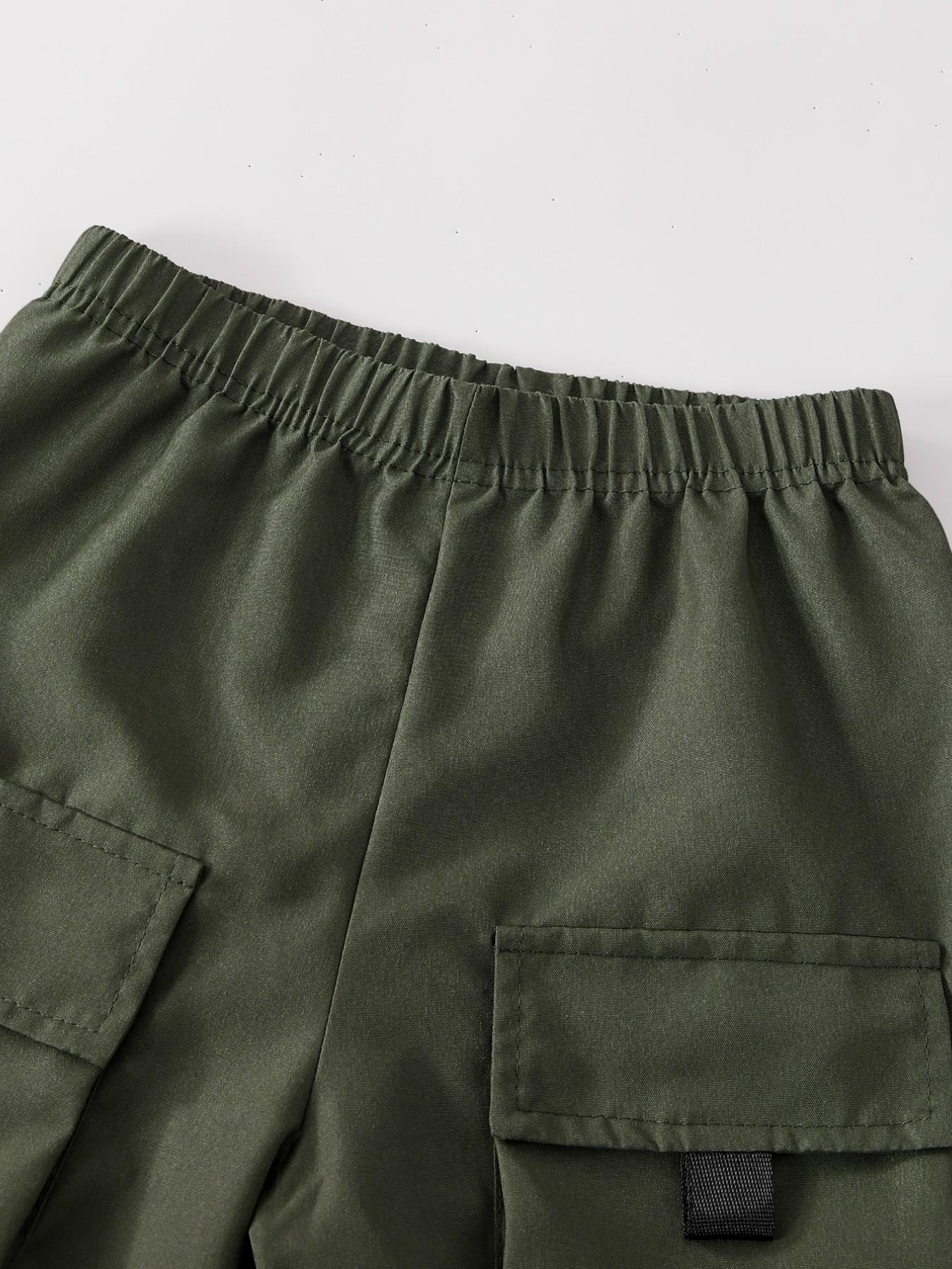 Boys' Summer Fashion Set, Casual Round Neck Short Sleeve T-Shirt with Pocket Design, Cool Breathable Outdoor Wear, 2-Piece Set