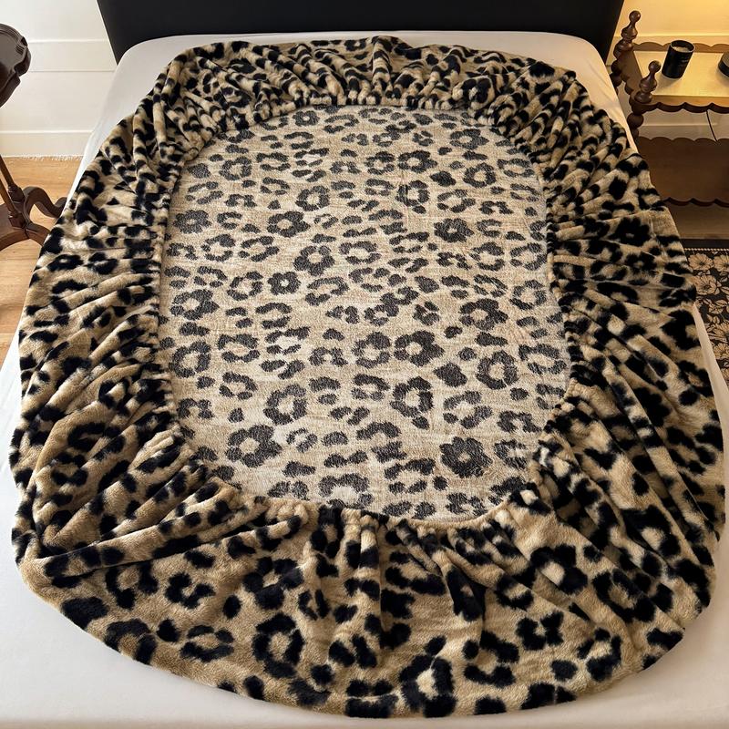 Faux Rabbit Fur Leopard, Tiger & Butterfly Fitted Sheet 3-Piece Set – Luxurious, Soft & Warm Solid Color Bedding, Premium Set (Includes 1 Fitted Sheet + 1/2 Pillowcases), All-Season, Perfect for Bedroom, Dorm, Sofa, Cozy Christmas Gift