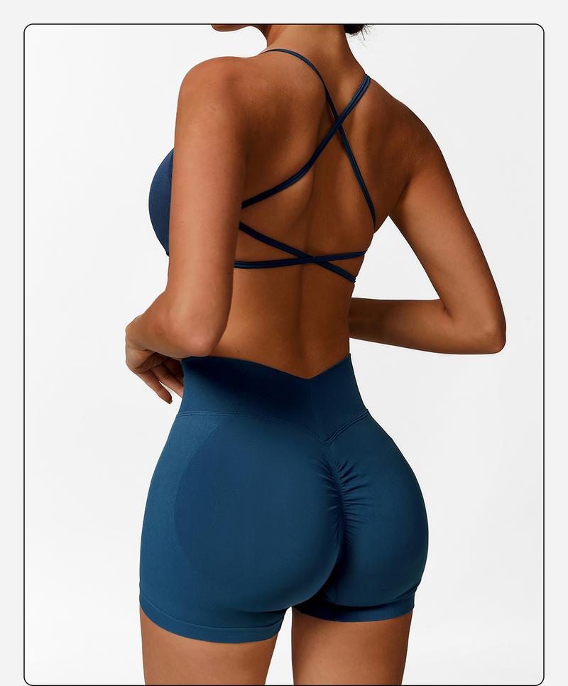 MFVIM 3-Piece Women's Sportswear Set - Solid Color Cross Short Top High-Waisted Leggings Zip Jacket Ultra-Comfortable Yoga Outfit For Fitness Running Gym Sessions Training Clothes Stretchable Activewear