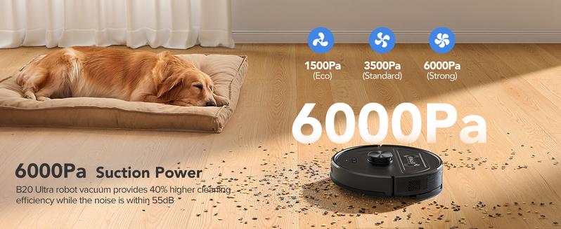 BPMIO B20 Ultra Robot Vacuum Cleaner with Mop 6000Pa Suction 120 Min Runtime LIDAR Navigation Auto Carpet Boost Smart App Control Multi Function Vacuuming