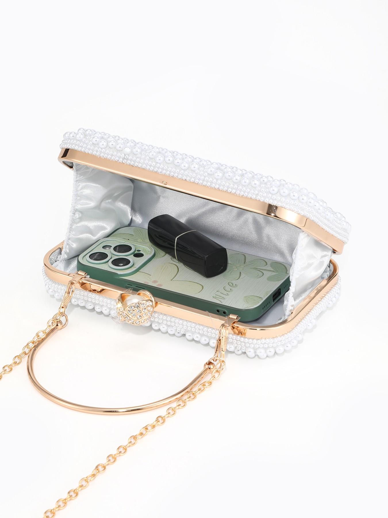 Elegant Pearl Rhinestone Handbag, Evening Party Wedding Bag, Sparkling Chain Design, Luxury Women's Clutch, Perfect for Special Occasions