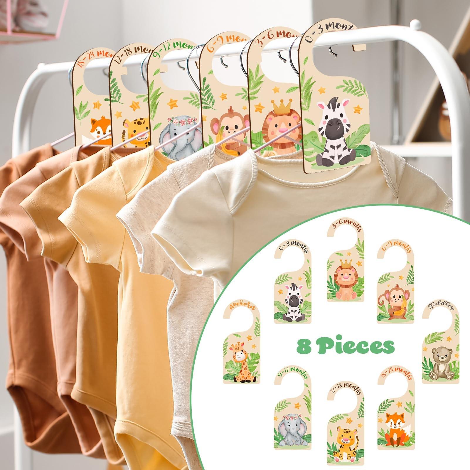 8-Piece Wooden Baby Closet Adorable Animal Dividers Jungle Animal Theme, Nursery Size Storage, New Mom Baby Shower Gift, Infant Room Organization