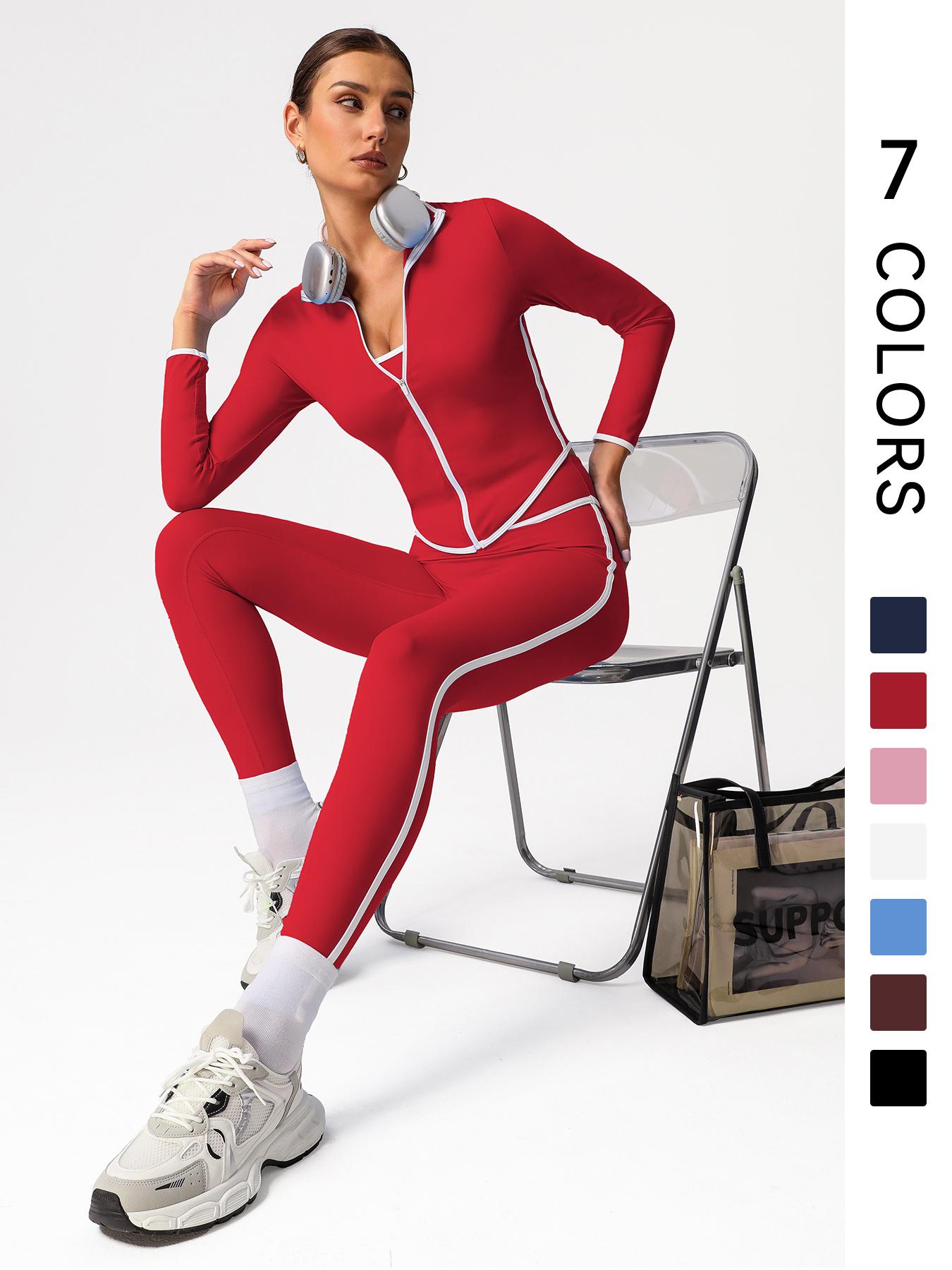 Women's Long Sleeve Crop Top & High Waist Leggings Sportswear Set, Comfy Breathable Sports Outfits for Yoga Gym Workout Running, Ladies Sportswear for All Seasons