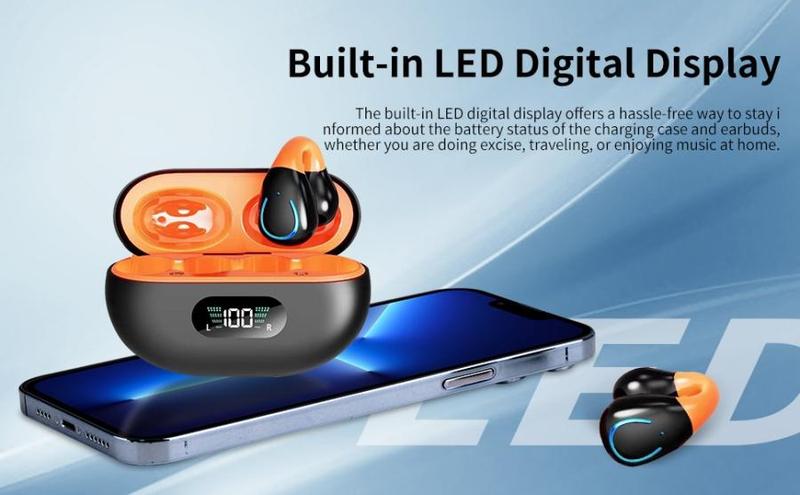 Q71 Open Ear Clip Wireless Earbuds Bluetooth 5.3, Sports Earphones Built-in Microphone with Earhooks & Ear Hook, Wireless Charging Case & Display, Waterproof Fitness Headphones for Exercise Sturdy Noise Free Chargeable