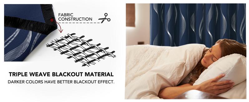 Deconovo Blackout Curtains(2 Panels, Silver Print Wave Striped Pattern) - Thermal Insulated,Soundproof Drapes with Grommet for Living Room & Bedroom