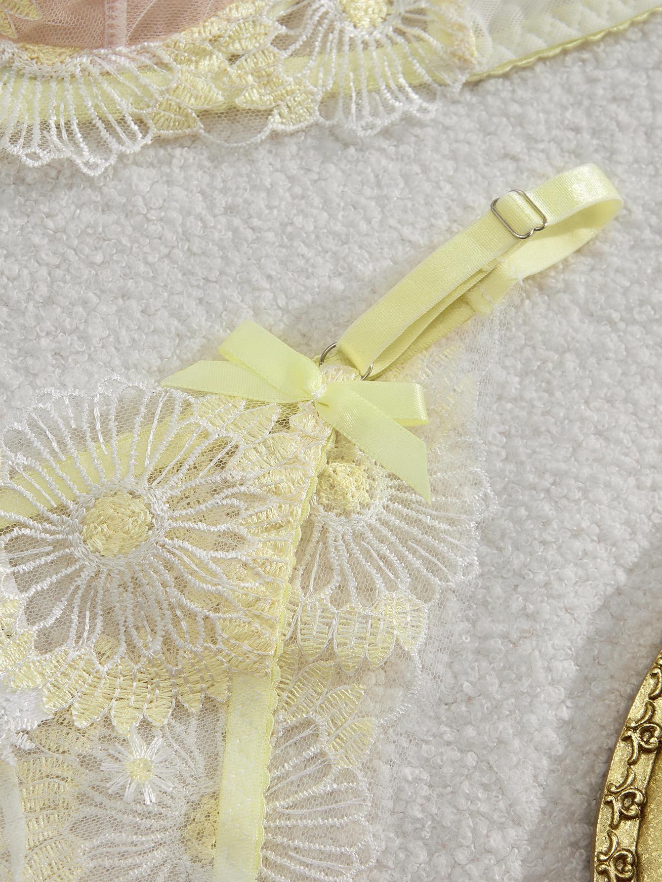 Floral Mesh Embroidery Sweet and Cute See-Through Temptation Outfit for Women