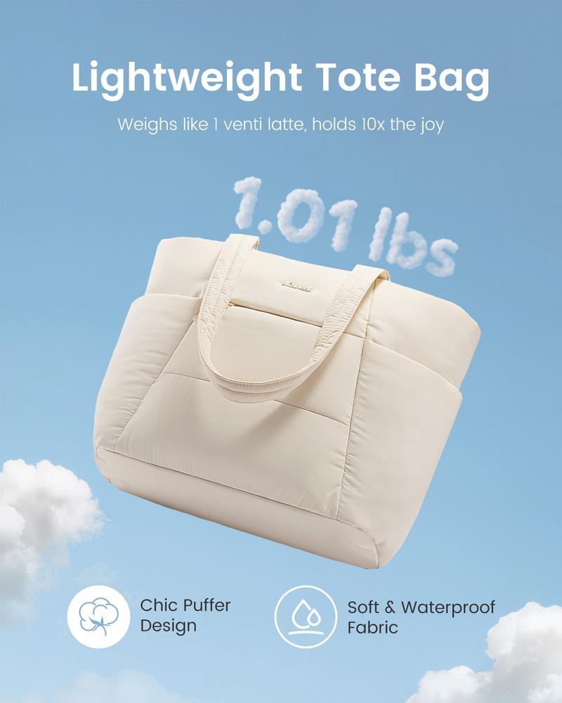 【Valentine's Day Gift】LOVEVOOK Fall Puffer Tote Bag for Women, Large Down Work Handbag, Lightweight and Easy to Carry Shoulder Bag, Can Hold 15.6-inch Laptop, Multiple Compartments Suitable for Teachers, Nurses, Travel, Daily Use，