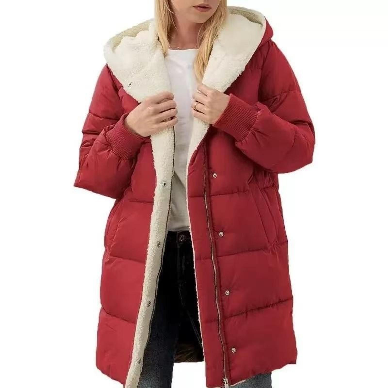 Womens Winter Warm Coats Shearling Lined Long Hooded Puffer Jacket Tops Womenswear