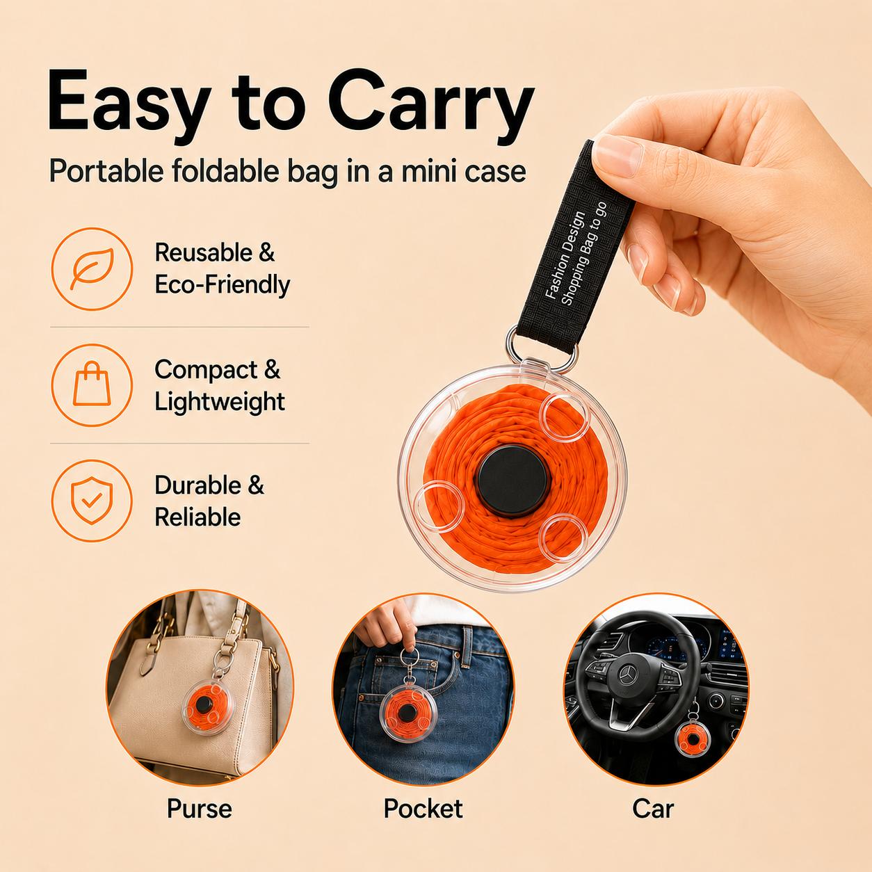 Portable Round Disc Retractable Foldable Shopping Tote Bag - Rotatable Compact Eco-Friendly Grocery Handbag, Reusable Storage Bags, Plastic-Free Sustainable Supermarket Haul Swap, Lightweight Organizer with 4 Assorted Colors, Grocery Hauls, Collapsible
