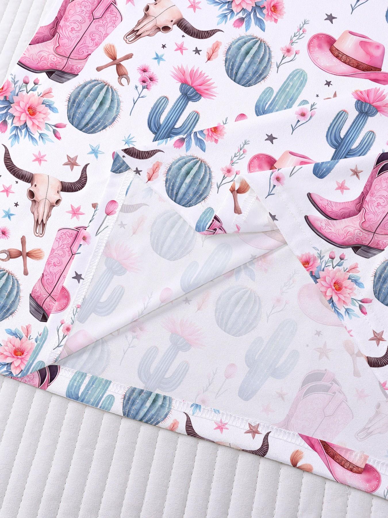 Western Cowboy Cactus Print Nightgown, Women's Casual Loose-Fit Short Sleeve Robe, Comfortable Holiday Party Sleepwear, Side Pockets