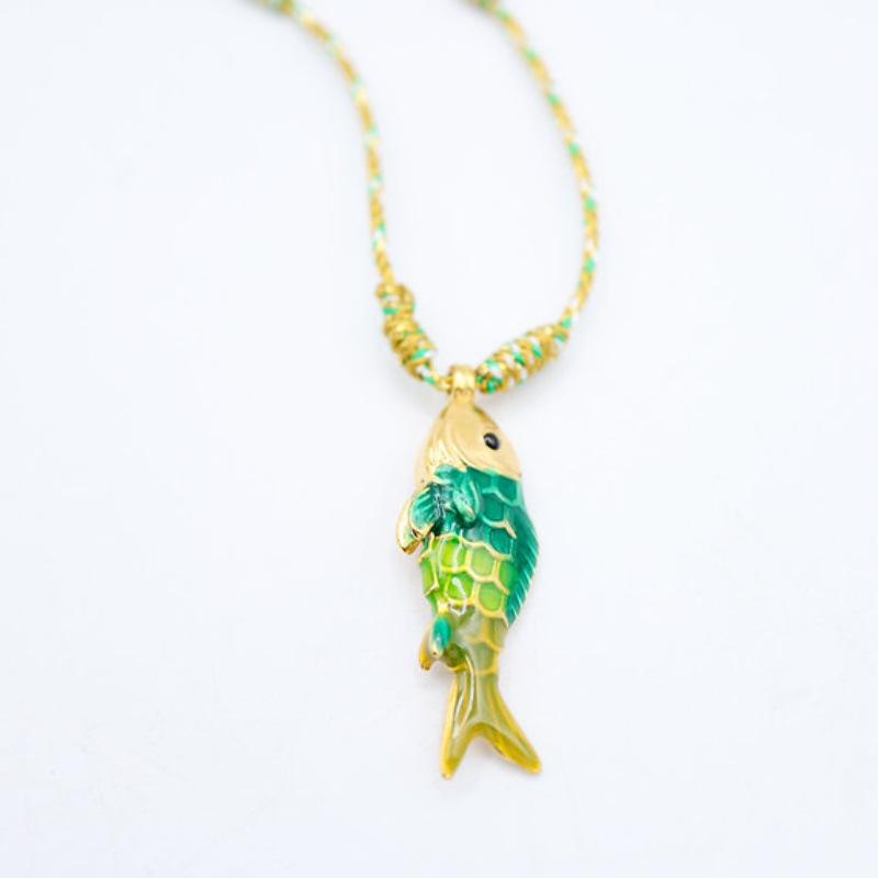 Women's Copper Ocean Fish Pendant Statement Necklace - Fashion Jewelry Accessories, Bold Statement Piece, Vibrant Multicolored Cord for Casual Indoor Recreation Wear