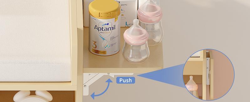 LInor Baby Changing Table Dresser with 3 Drawers and 1 Storage Shelves, Baby Changing Station with Light Wooden and White Finish Newborn Nursery