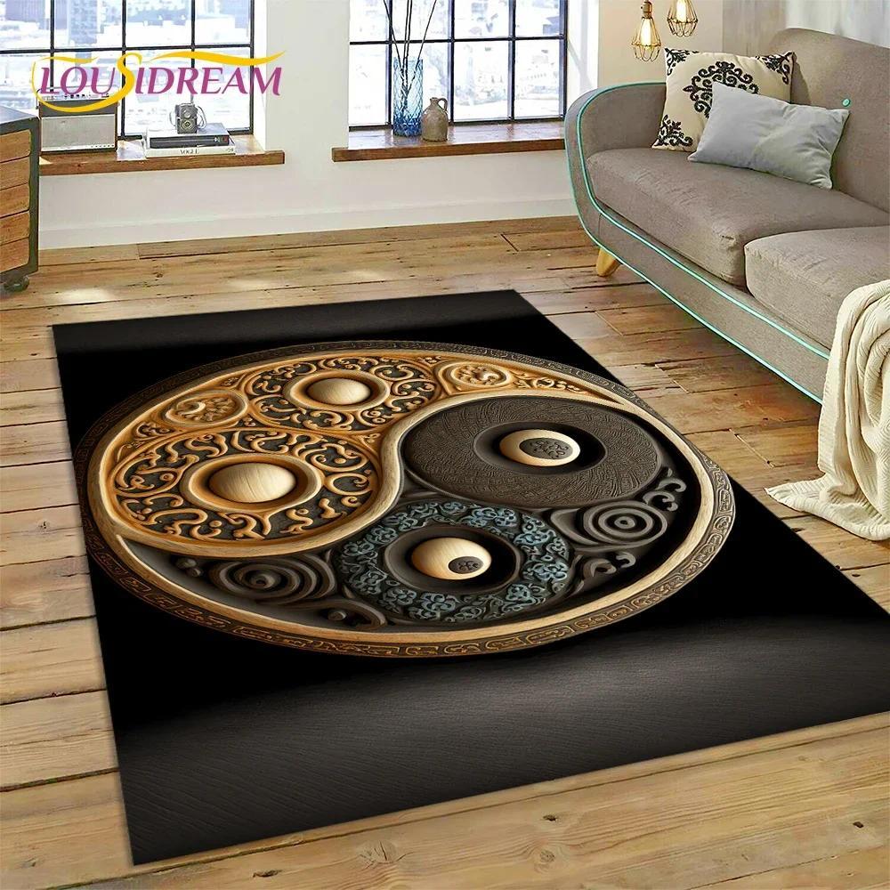 Yin Yang Bagua Flannel Area Rug - Traditional Chinese Taoism Symbol Print Soft Mat for Living Room, Non-Slip Feng Shui Home Decor #YinYangRug #BaguaMat #FengShuiHomeDecor #TaoismSymbolCarpet #NonSlipFlannelRug