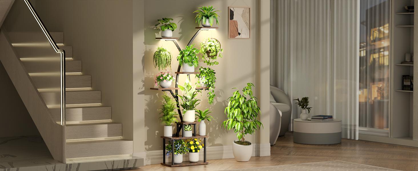 63" Metal 7 Tiered Plant Stand with Grow Lights, Tall Plant Display Rack Organiser for Hanging Plants, Large Plant Flower Holder Shelf for Indoor & Outdoor Nature-Decor 63" Metal 7 Tiered Plant Stand with Grow Lights, Tall Plant Display Rack Organiser for Hanging Plants, Large Plant Flower Holder Shelf for Indoor & Outdoor Nature-Decor