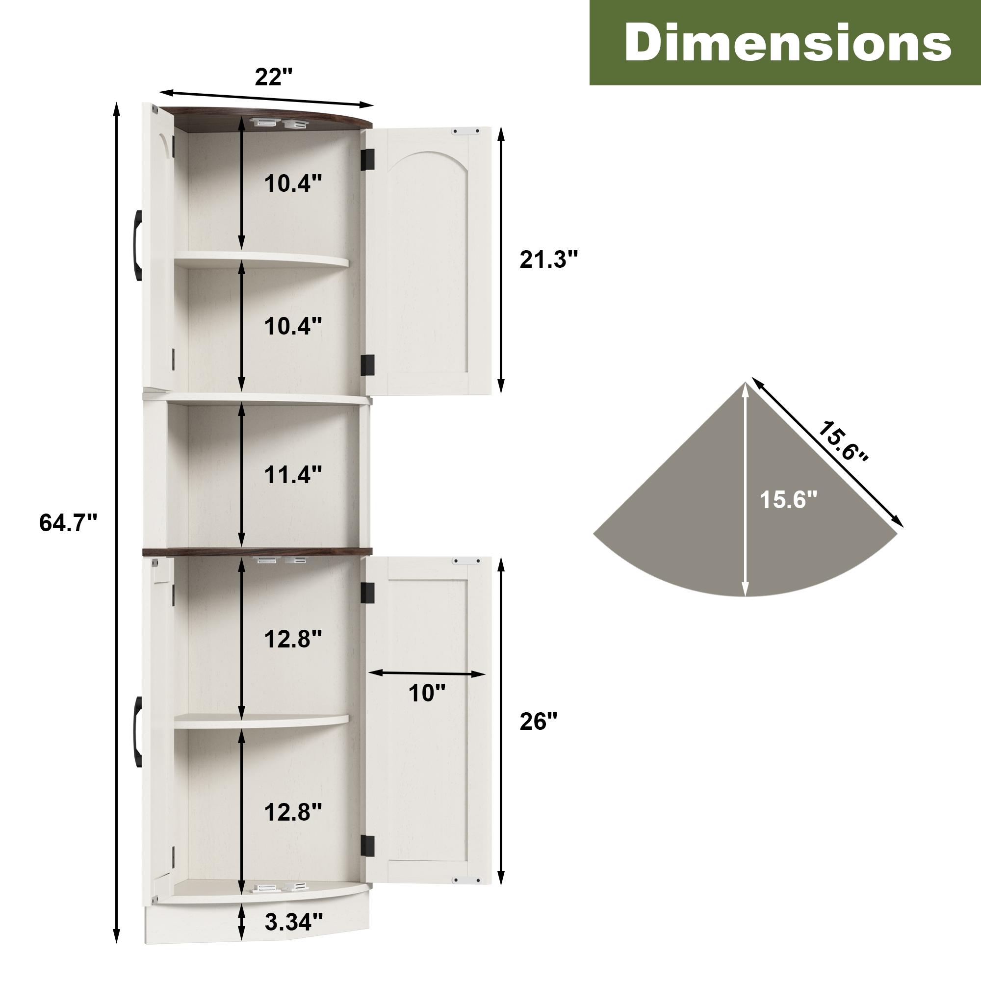 PieDle Furniture Tall Bohemian Rattan Corner Storage Cabinet - 4 Doors, 5 Shelves, 64.7" Height, Ideal for Living Room, Kitchen, Bathroom & Office Organization