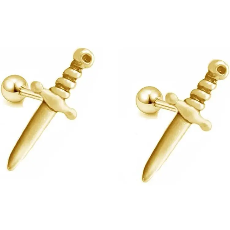 16g Knife Tiny Small Cartilage Tragus Barbell Stud Earrings for Women Men Stainless Steel Personalized Punk Minimalist Dagger Sword Hypoallergenic Piercing Post Screw Back Fashion Jewelry Gifts