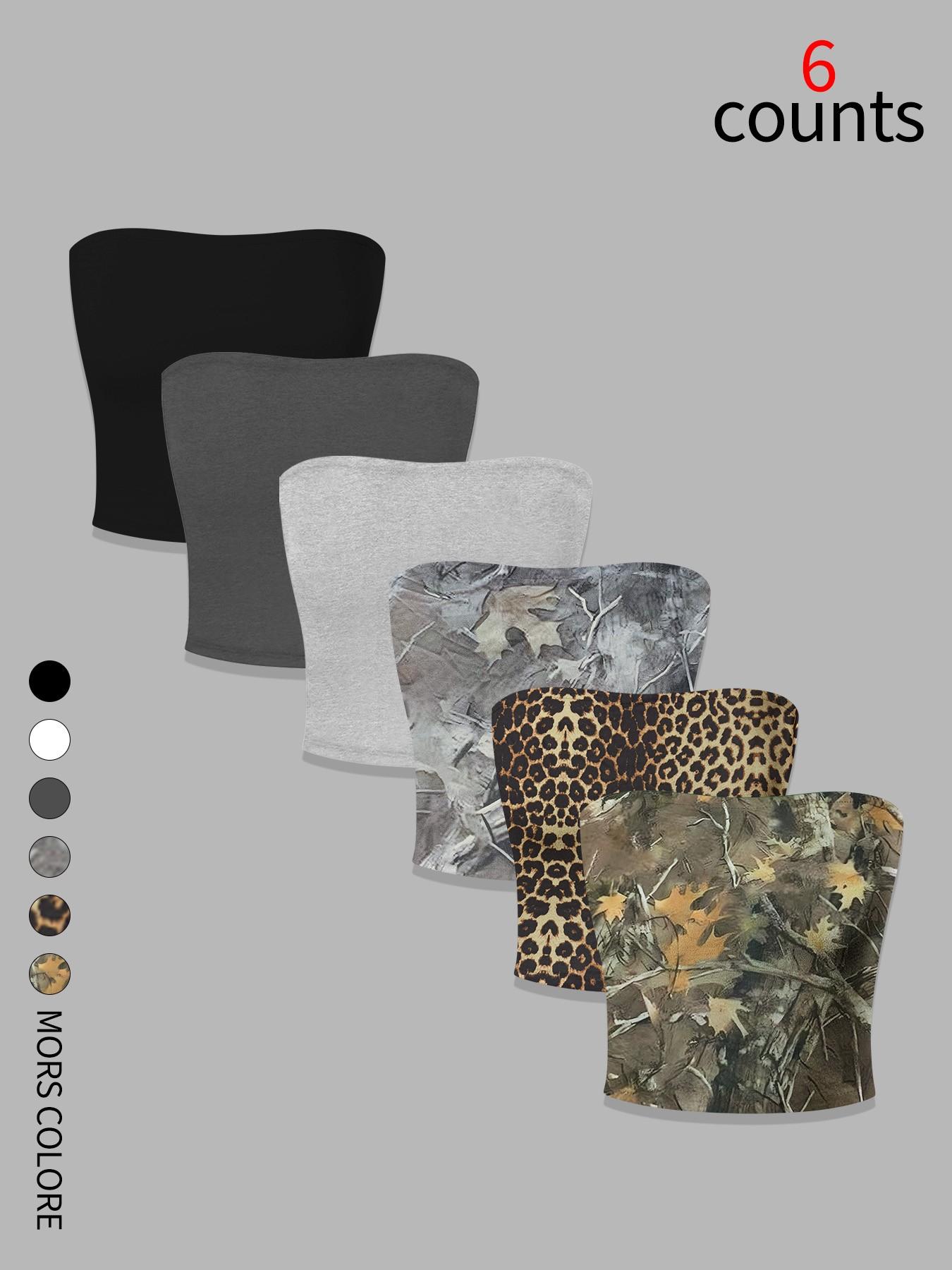 Women's Basic Solid Color Tube Top (6 Pack), Strapless Short Waist Design, High Stretch Knit Fabric, Fit, Versatile for All Seasons, Womenswear