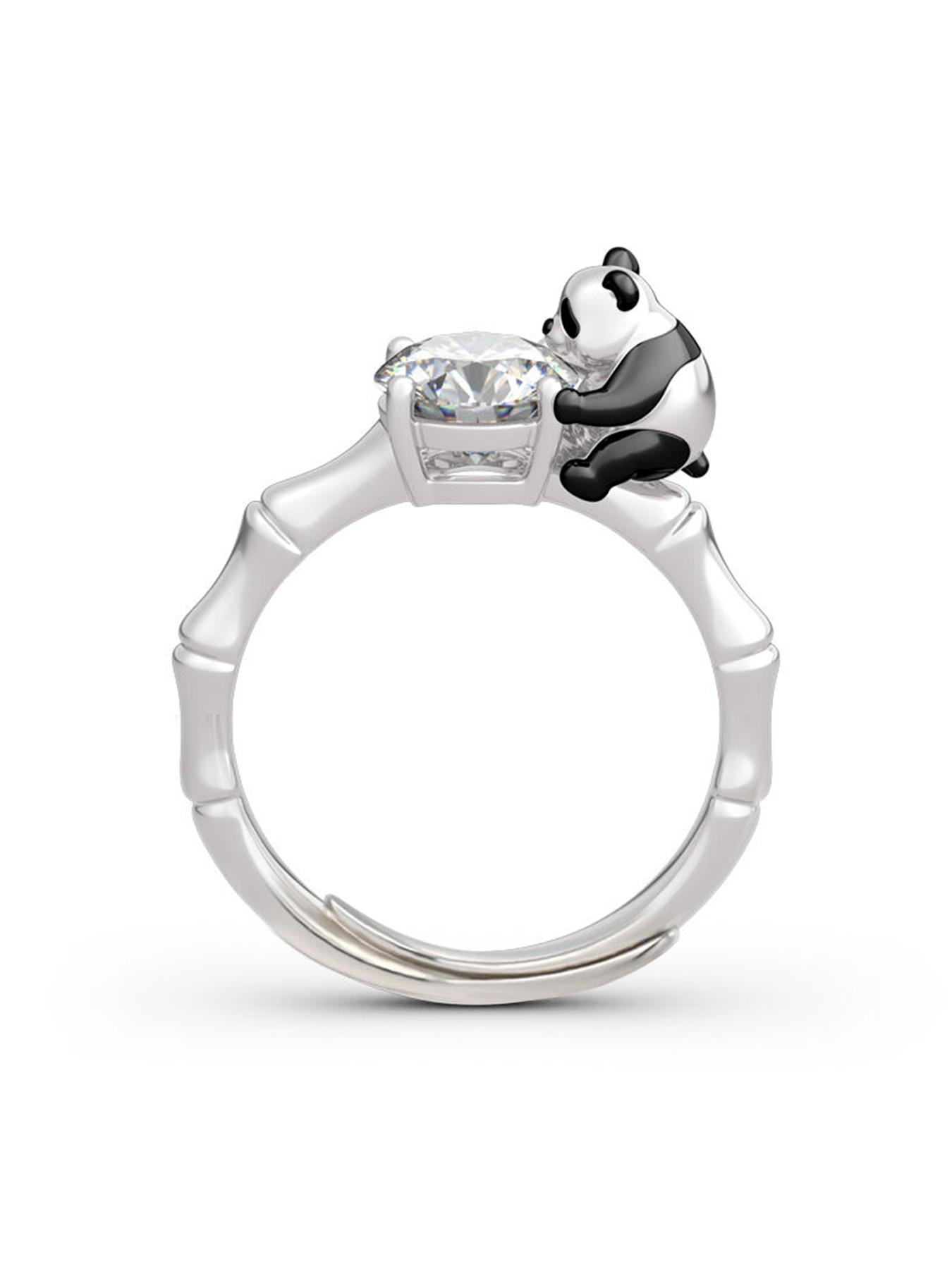 Adjustable Cute Panda Ring with 1 Carat Zircon, Color-Plated Creative Women's Jewelry, Luxury Gift for Valentine's Day, Birthday, Best Friend